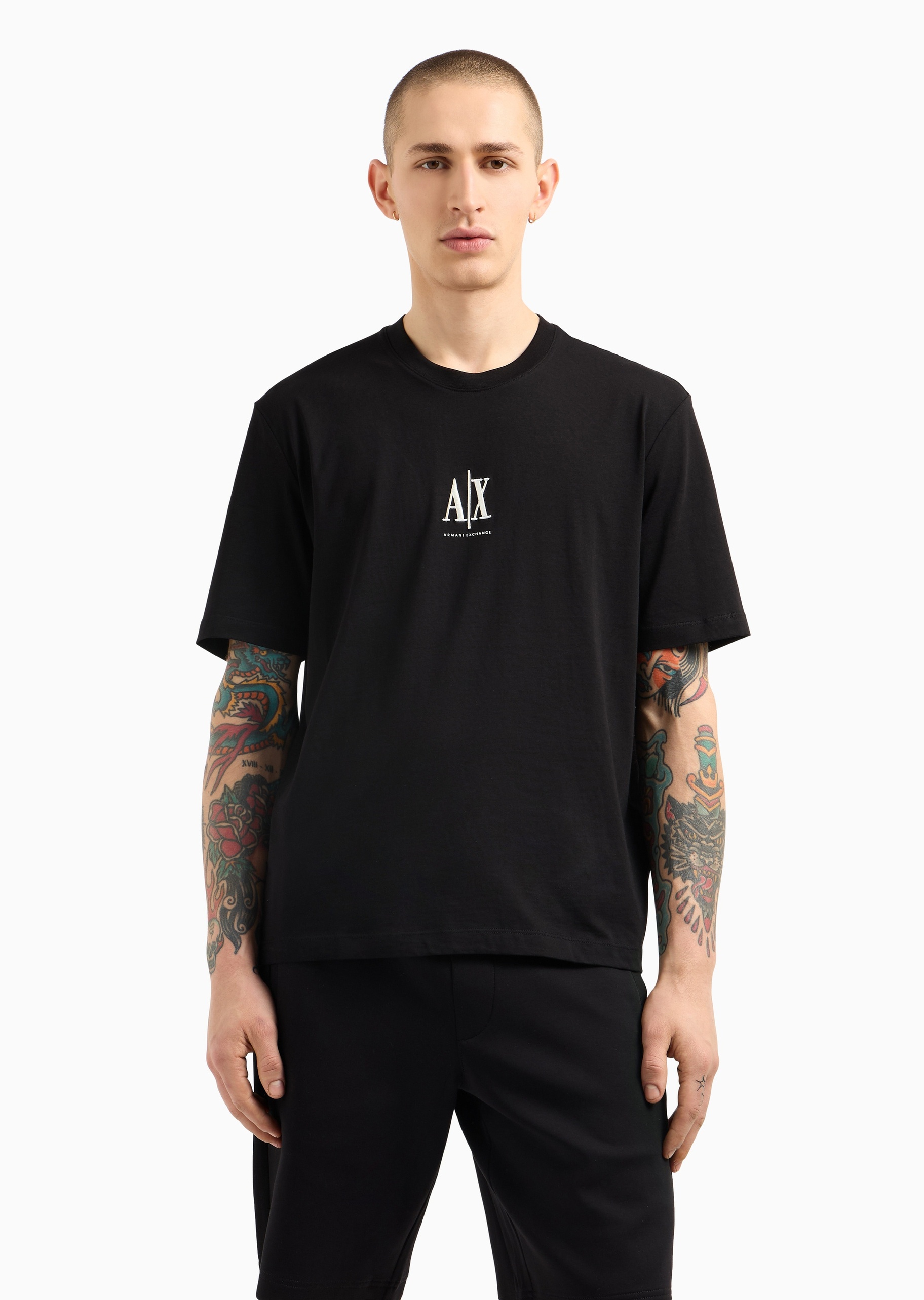 ARMANI EXCHANGE 男士纯棉宽松短袖圆领标识刺绣T恤