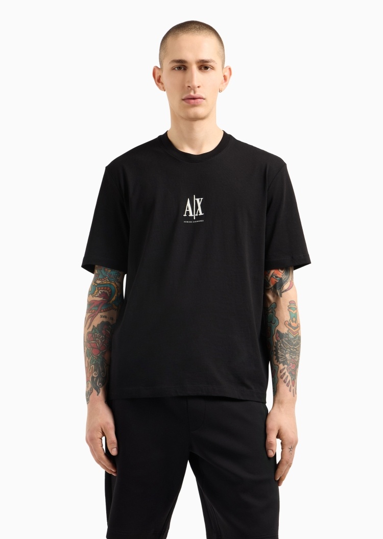 ARMANI EXCHANGE 男士纯棉宽松短袖圆领标识刺绣T恤