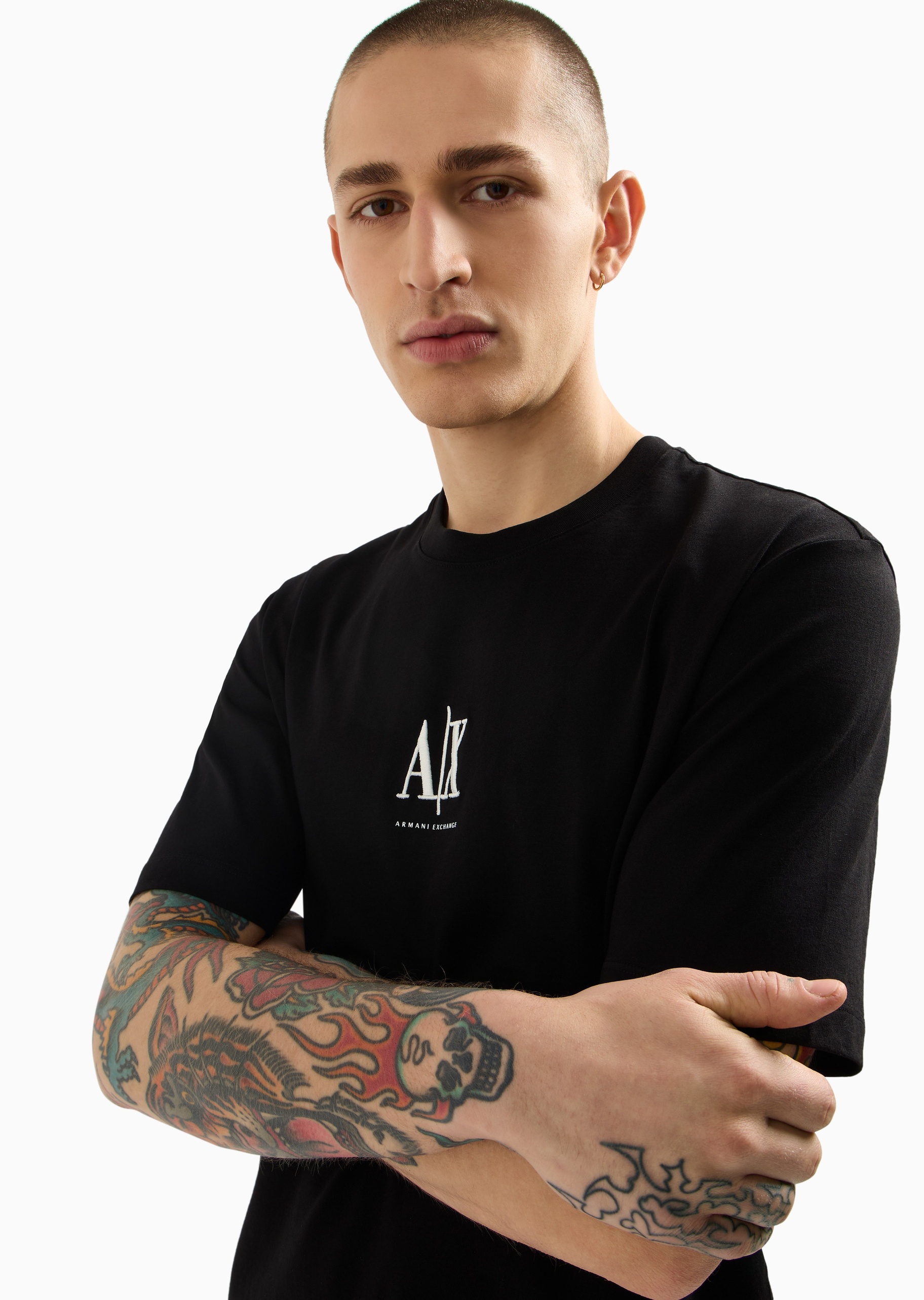 ARMANI EXCHANGE 男士纯棉宽松短袖圆领标识刺绣T恤