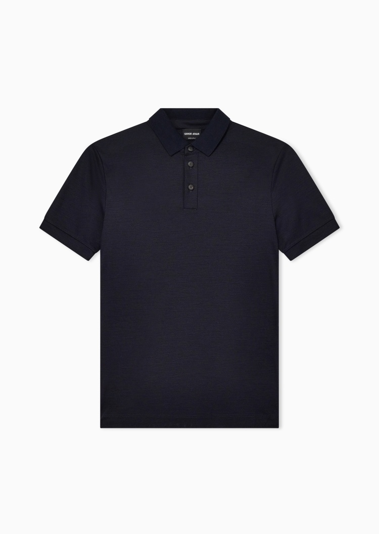 Giorgio Armani 男士全绵羊毛短袖翻领纯色Polo衫