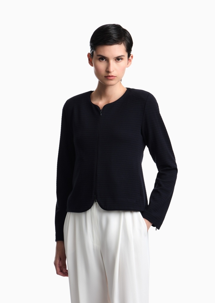Emporio Armani 女士弹力修身短款圆领人字纹西装外套