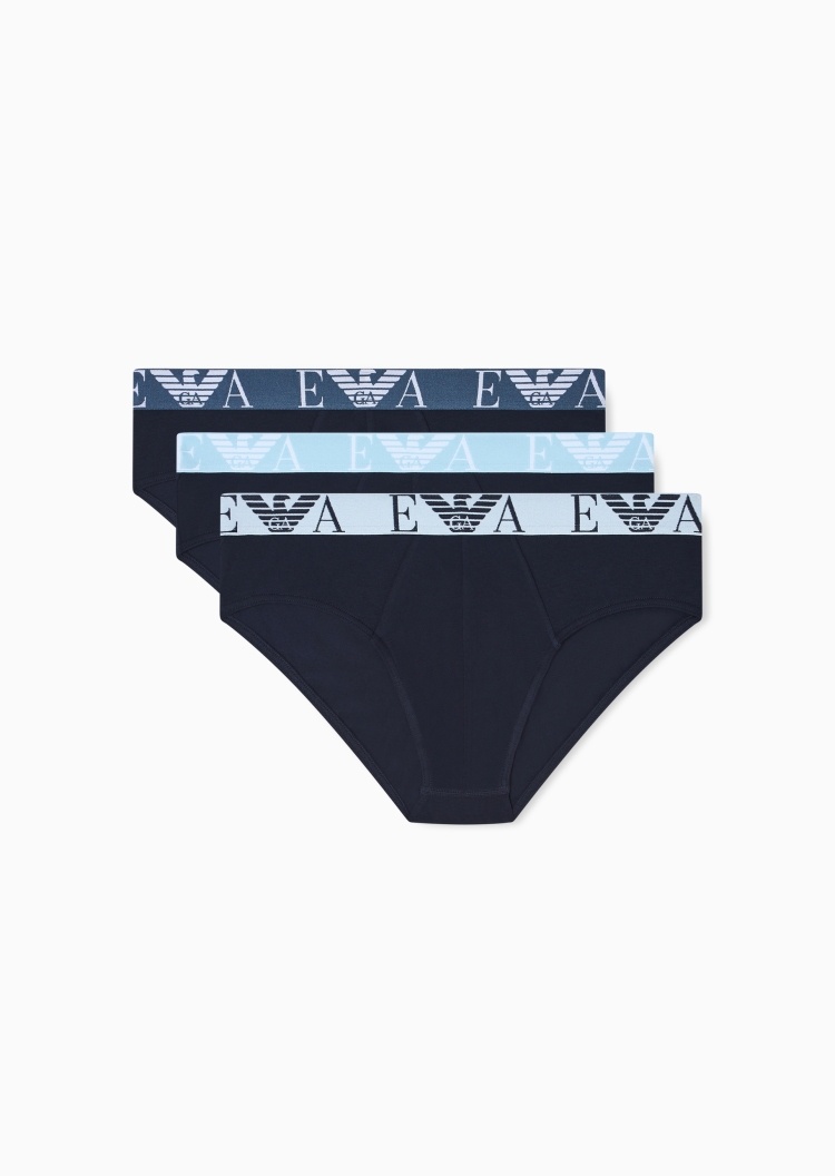 Emporio Armani 男士纯棉三角三条装性感提花内裤套装