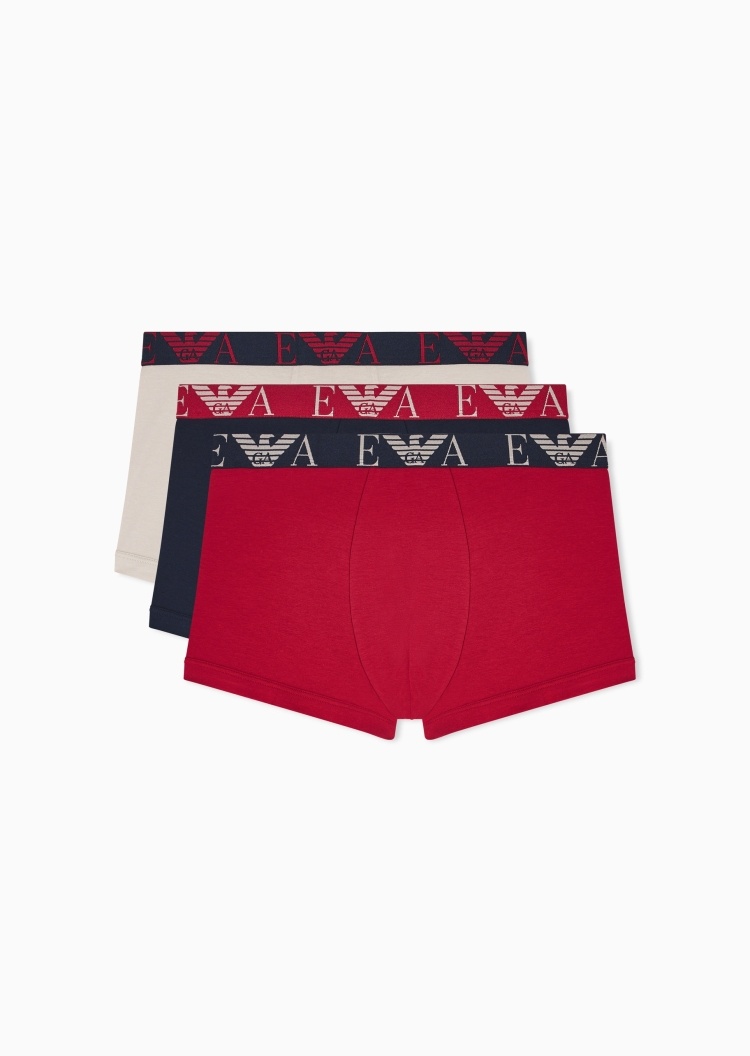 Emporio Armani 男士纯棉平角三条装提花内裤套装