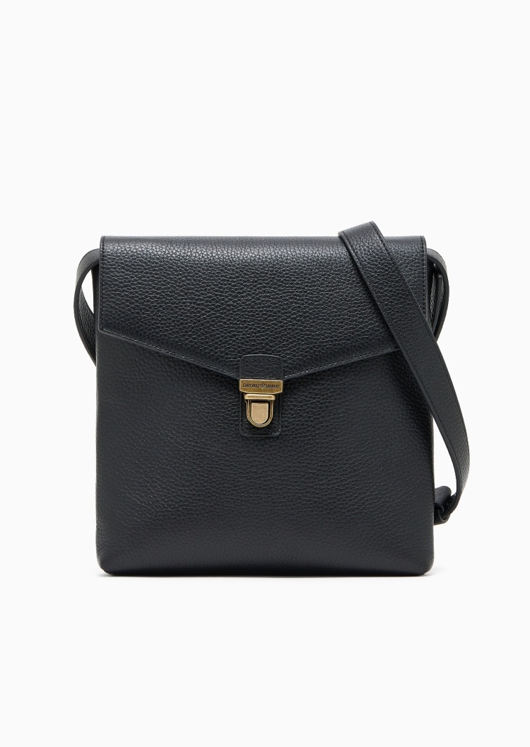 Emporio Armani 男士牛皮革翻盖方形可调节肩带单肩斜挎包