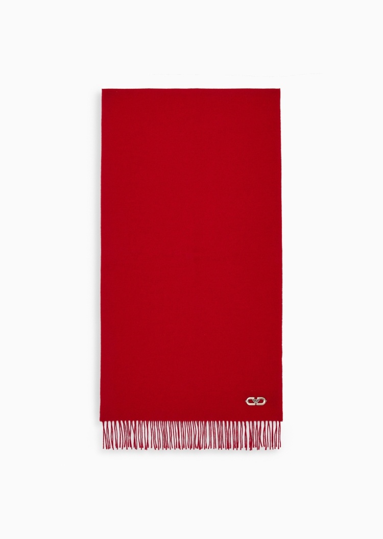 Emporio Armani 女士绵羊毛长方形流苏金属镂空鹰标围巾