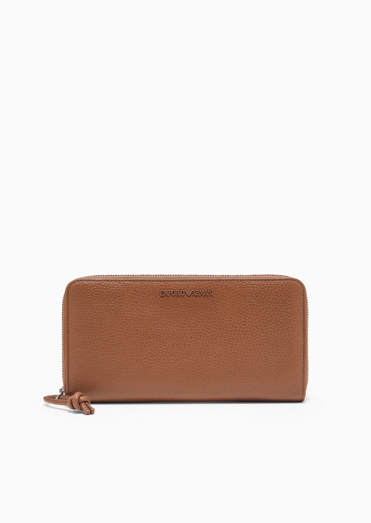 Emporio Armani 男士牛皮革荔枝纹拉链钱夹钱包卡包一体
