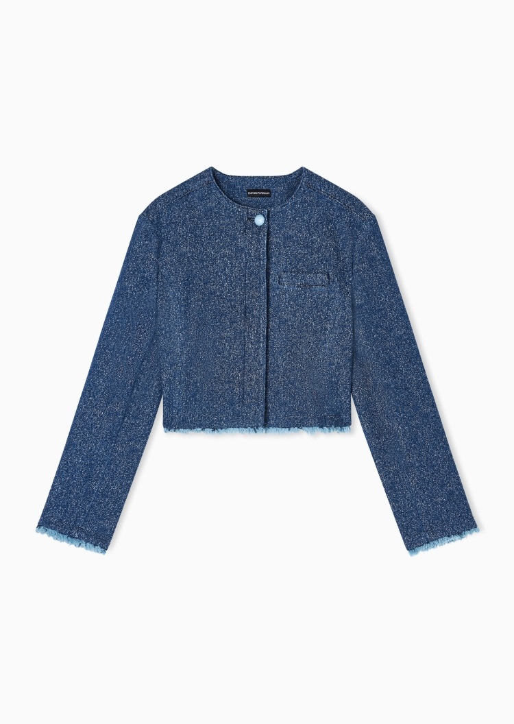 Emporio Armani 女士短款圆领流苏饰边时尚西装外套