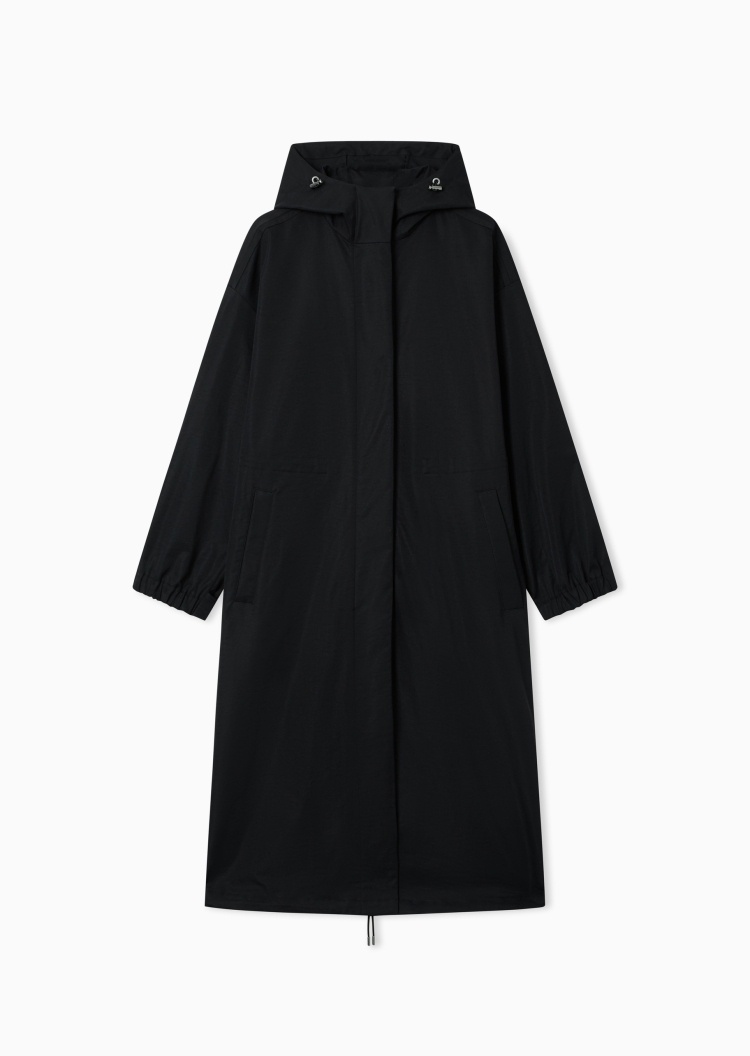 Emporio Armani 女士长袖长款连帽落肩隐藏门襟纯色风衣