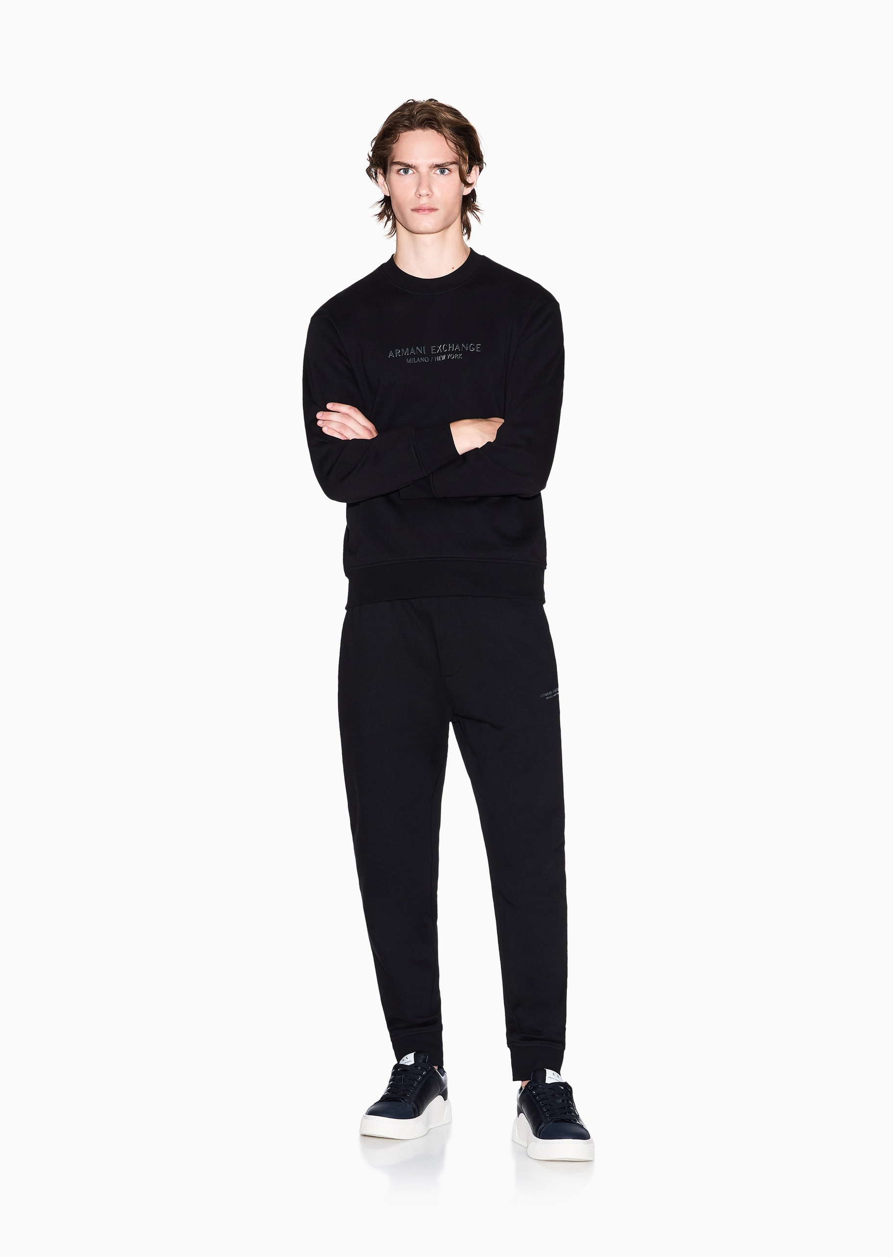 ARMANI EXCHANGE 男士套头宽松重磅运动风印花圆领卫衣