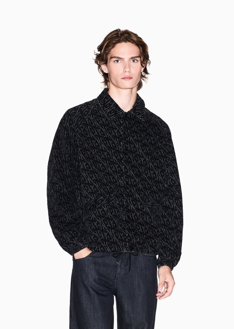 ARMANI EXCHANGE 男士长袖翻领满印字母单排扣夹克