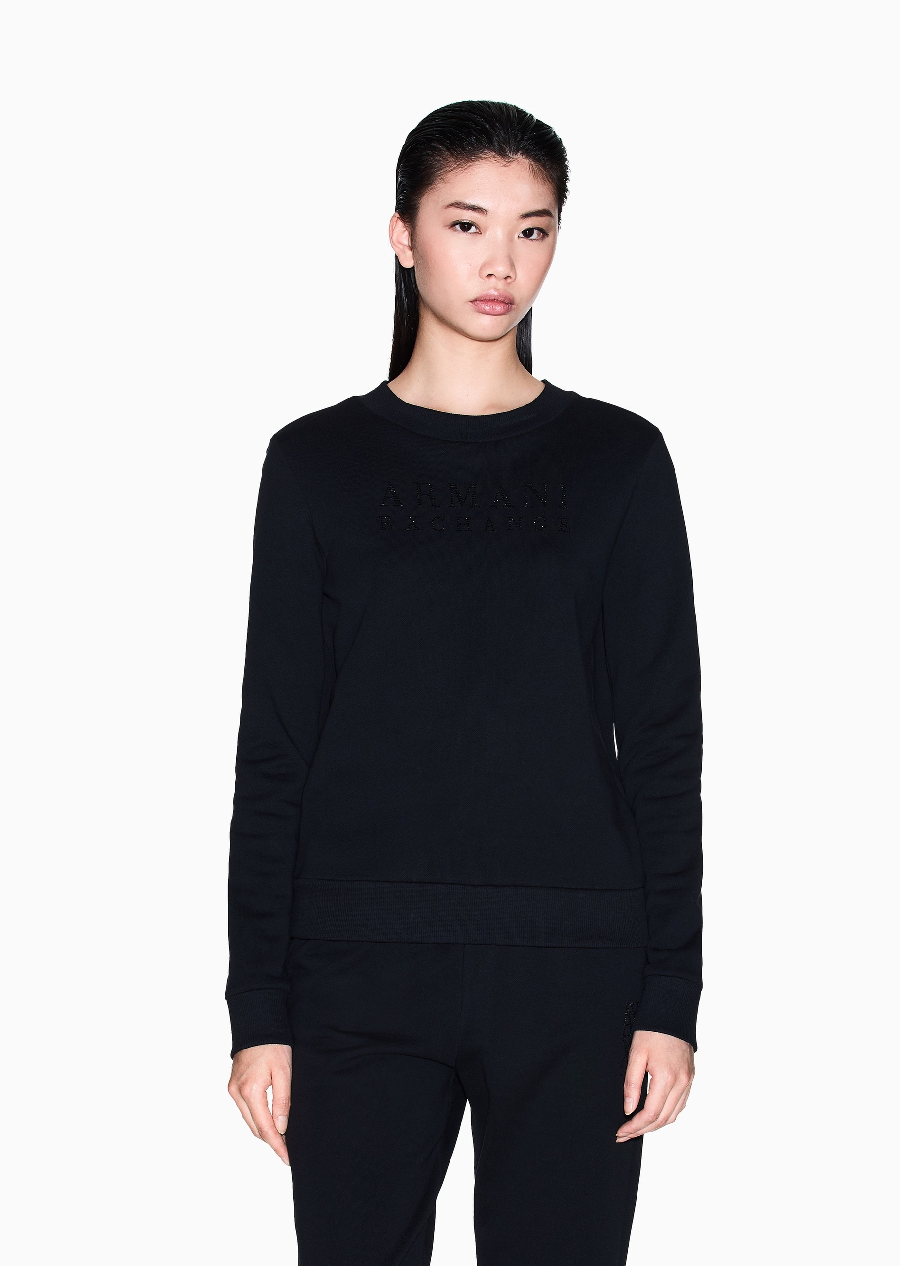 ARMANI EXCHANGE 女士纯棉套头合身水钻运动风圆领卫衣