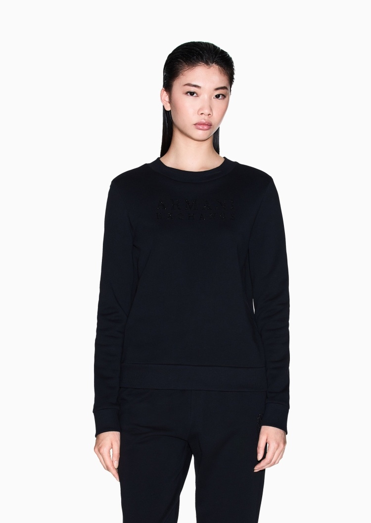 ARMANI EXCHANGE 女士纯棉套头合身水钻运动风圆领卫衣