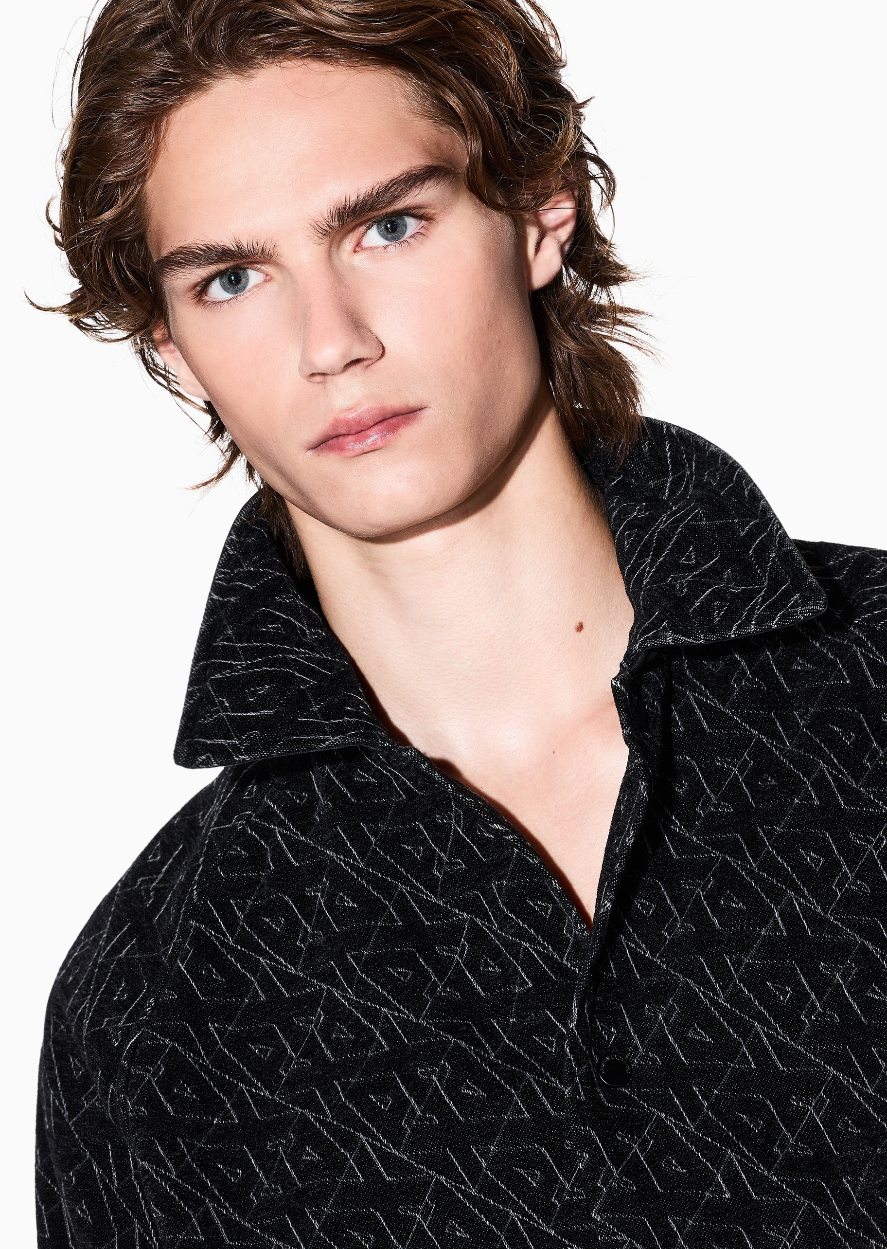 ARMANI EXCHANGE 男士长袖翻领满印字母单排扣夹克