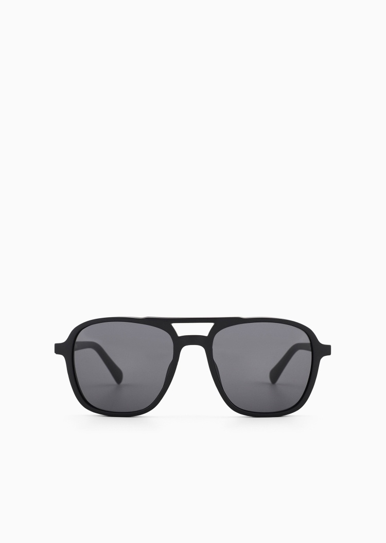Emporio Armani 男士复古风黑色可替换飞行员太阳眼镜墨镜