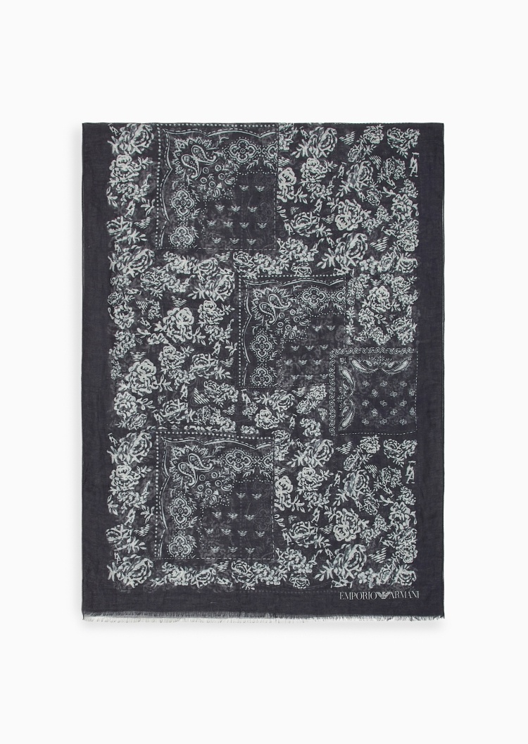 Emporio Armani 女士桑蚕丝长方形短穗印花优雅围巾
