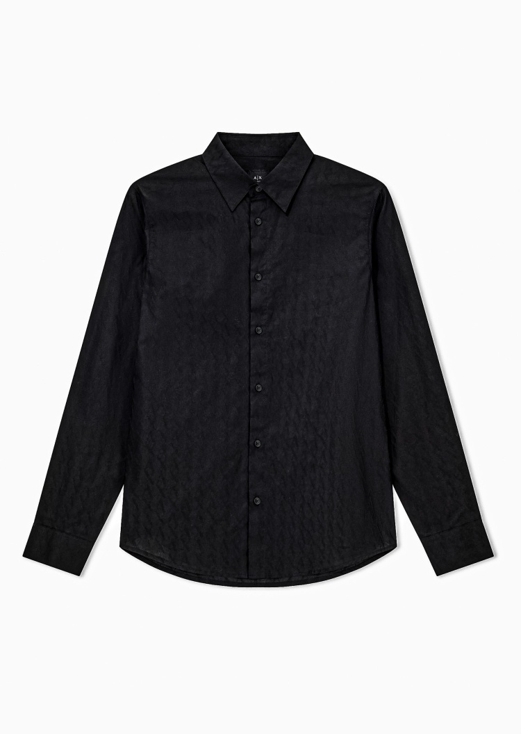 ARMANI EXCHANGE 男士全棉合身长袖翻领满印老花衬衫