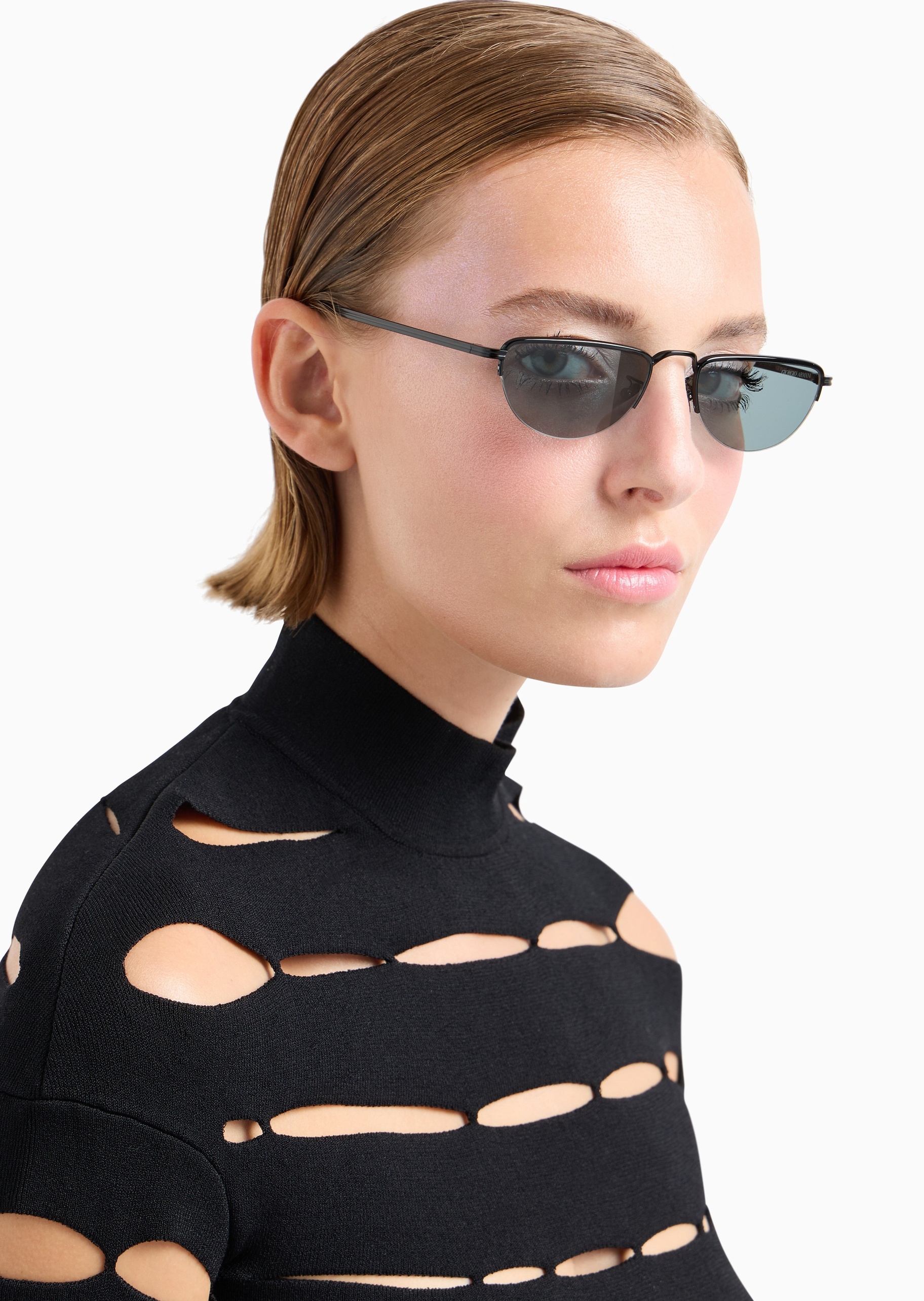 Giorgio Armani 男女同款不规则形镂空镜腿遮阳太阳眼镜