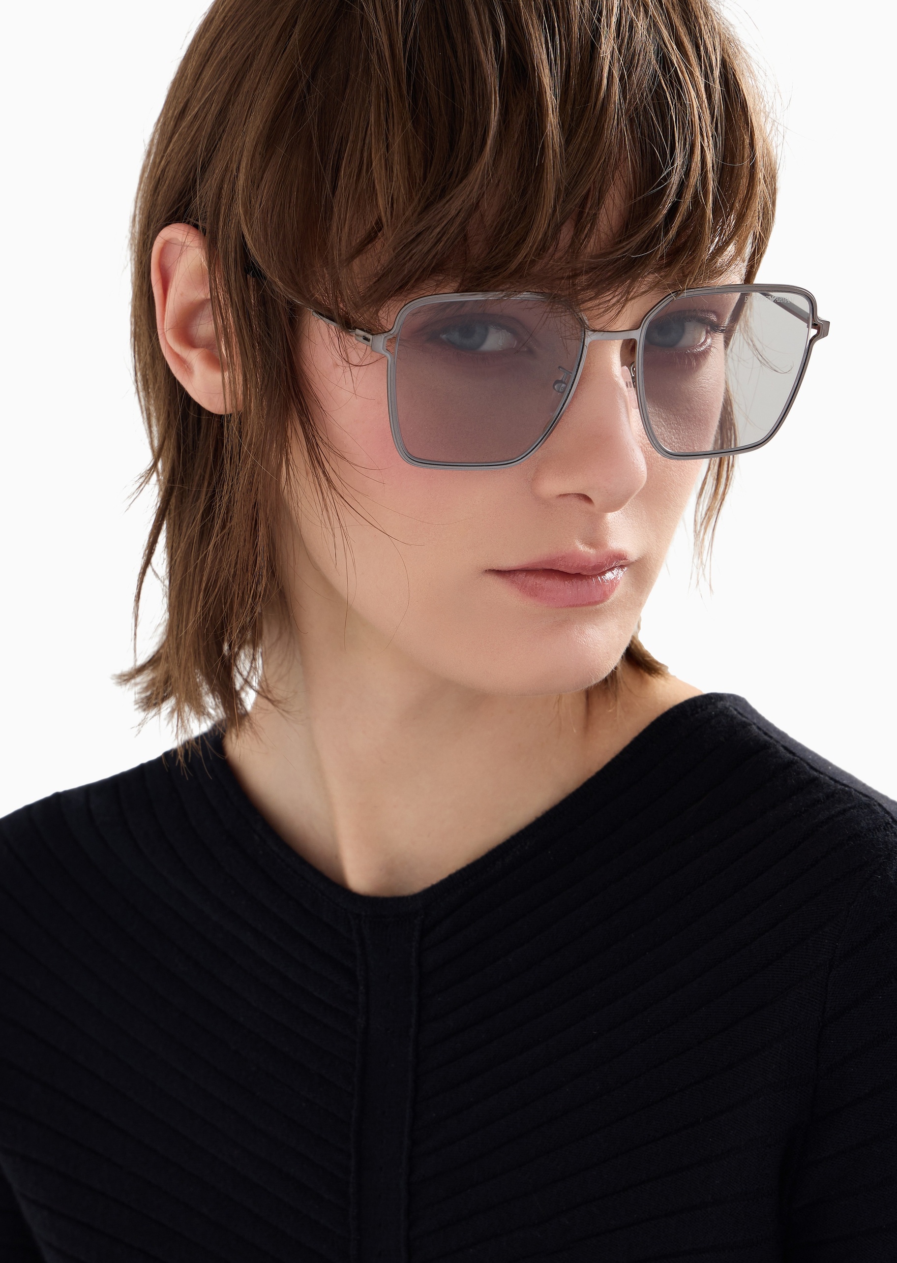 Emporio Armani 周雨彤同款女士金属细框方形太阳眼镜