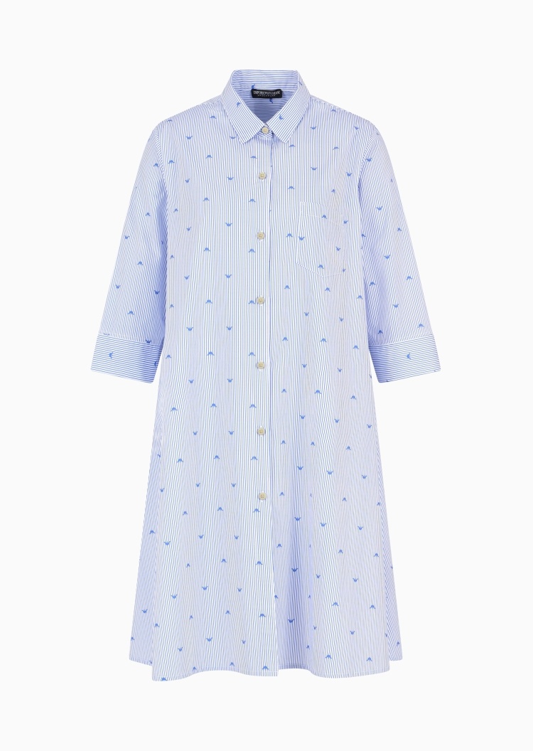Emporio Armani 女士全棉合身中袖短款翻领条纹睡裙
