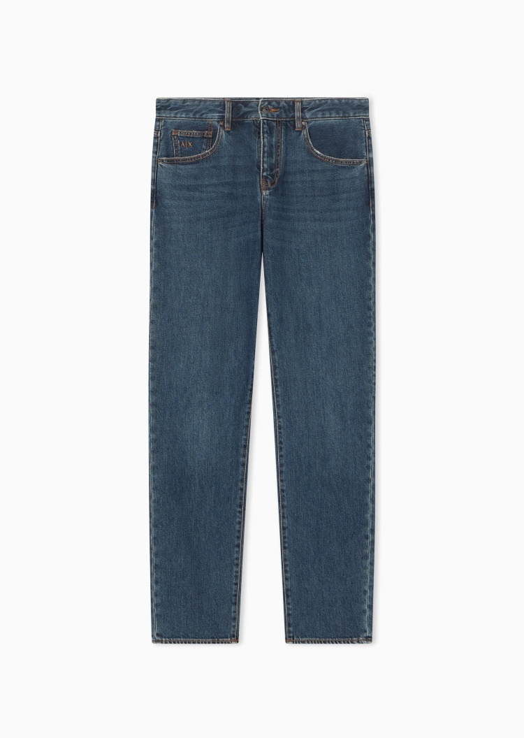 ARMANI EXCHANGE 男士微弹低腰长款直筒水洗牛仔裤