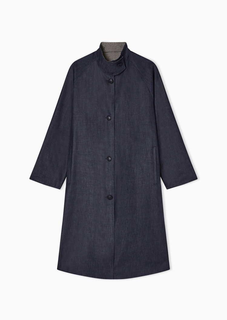 Emporio Armani 女士立领双面两穿格纹风衣夹克外套