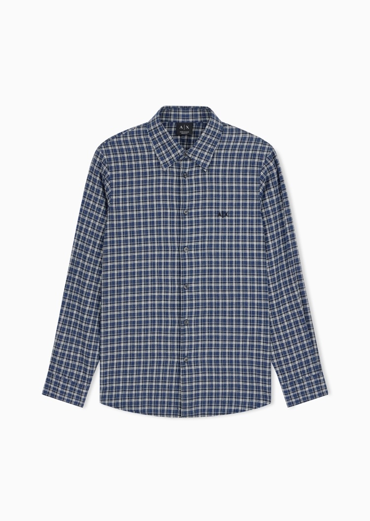 ARMANI EXCHANGE 男士纯棉长袖翻领格纹刺绣外套式衬衫