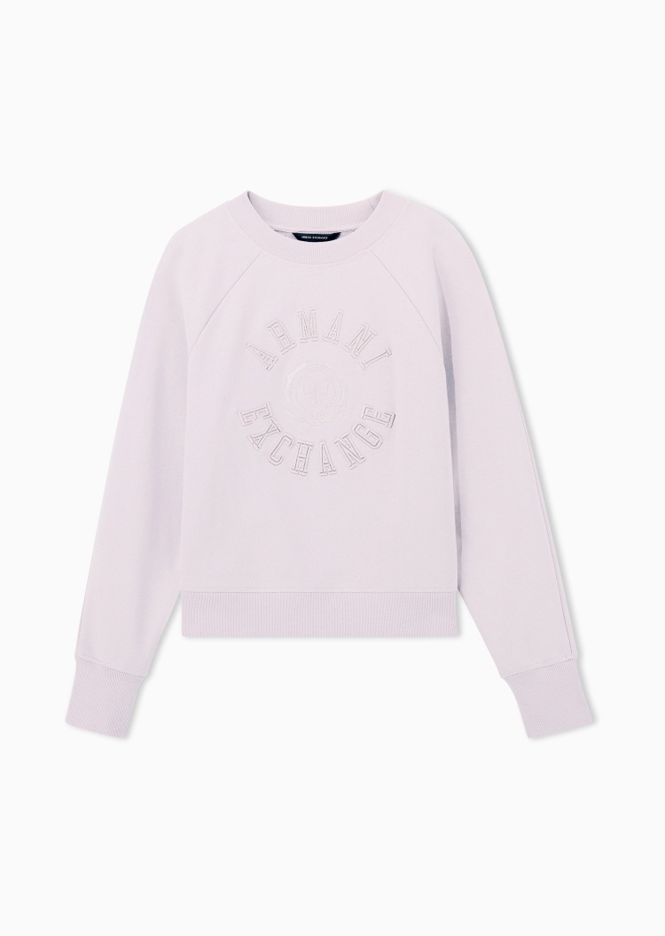 ARMANI EXCHANGE 女士纯棉宽松长袖圆领插肩毛圈刺绣卫衣