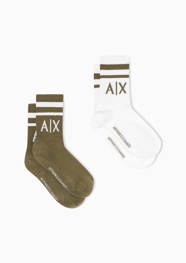 ARMANI EXCHANGE 女士两双装运动提花耐穿中筒堆堆棉袜