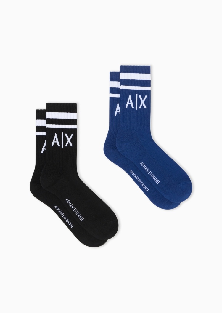 ARMANI EXCHANGE 男士微弹中筒两双装罗纹提花袜子套装