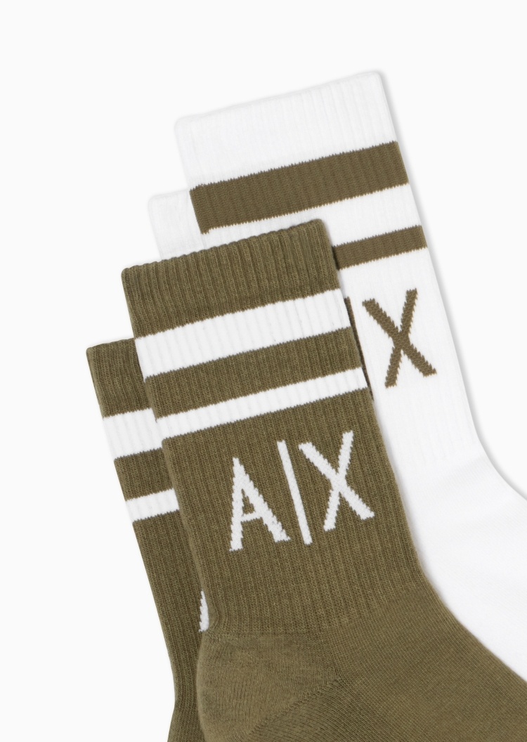 ARMANI EXCHANGE 女士两双装运动提花耐穿中筒堆堆棉袜