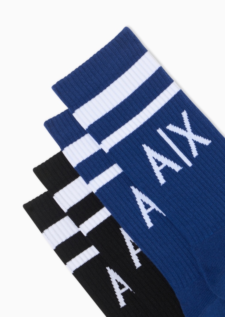 ARMANI EXCHANGE 男士微弹中筒两双装罗纹提花袜子套装