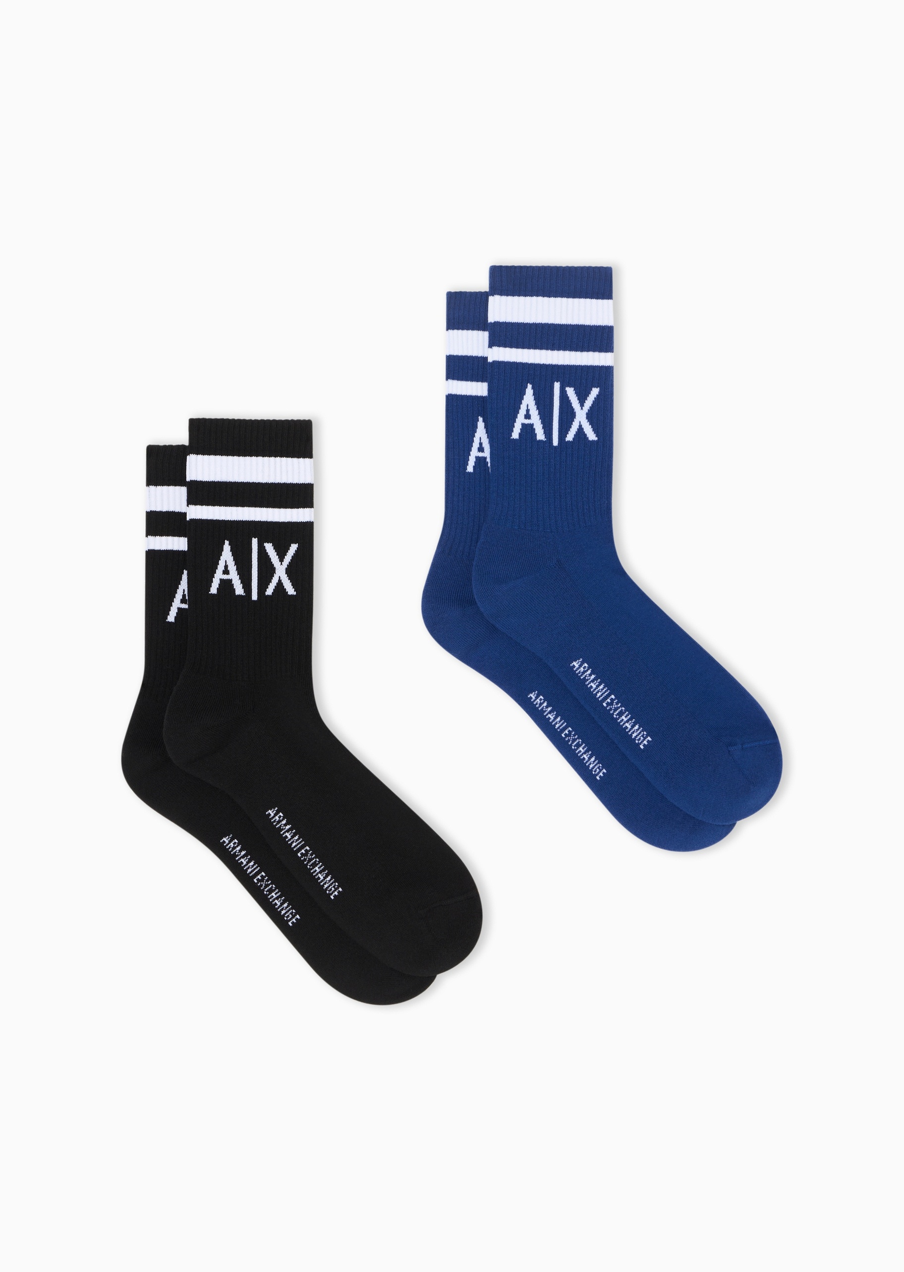 ARMANI EXCHANGE 男士微弹中筒两双装罗纹提花袜子套装