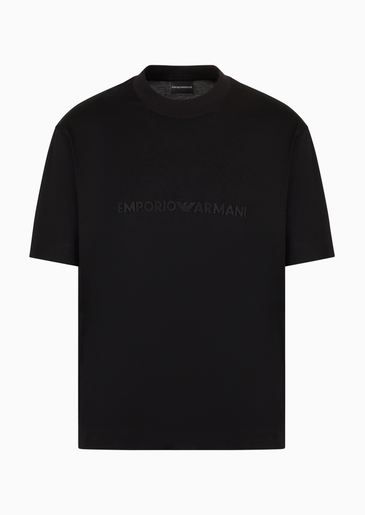 Emporio Armani 男士凉爽莱赛尔宽松短袖圆领标识刺绣T恤