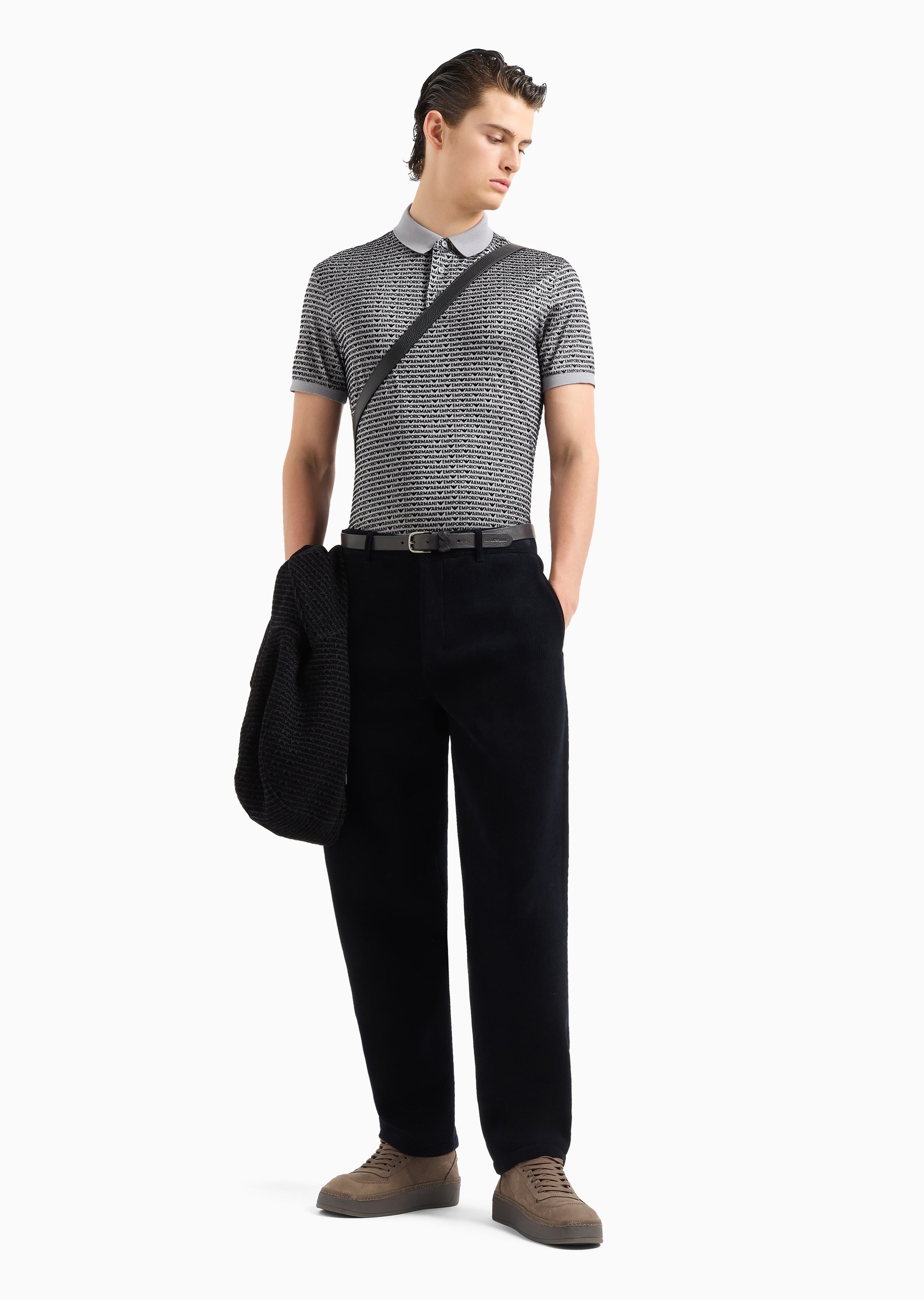 Emporio Armani 男士凉爽莱赛尔翻领植绒多色Polo衫