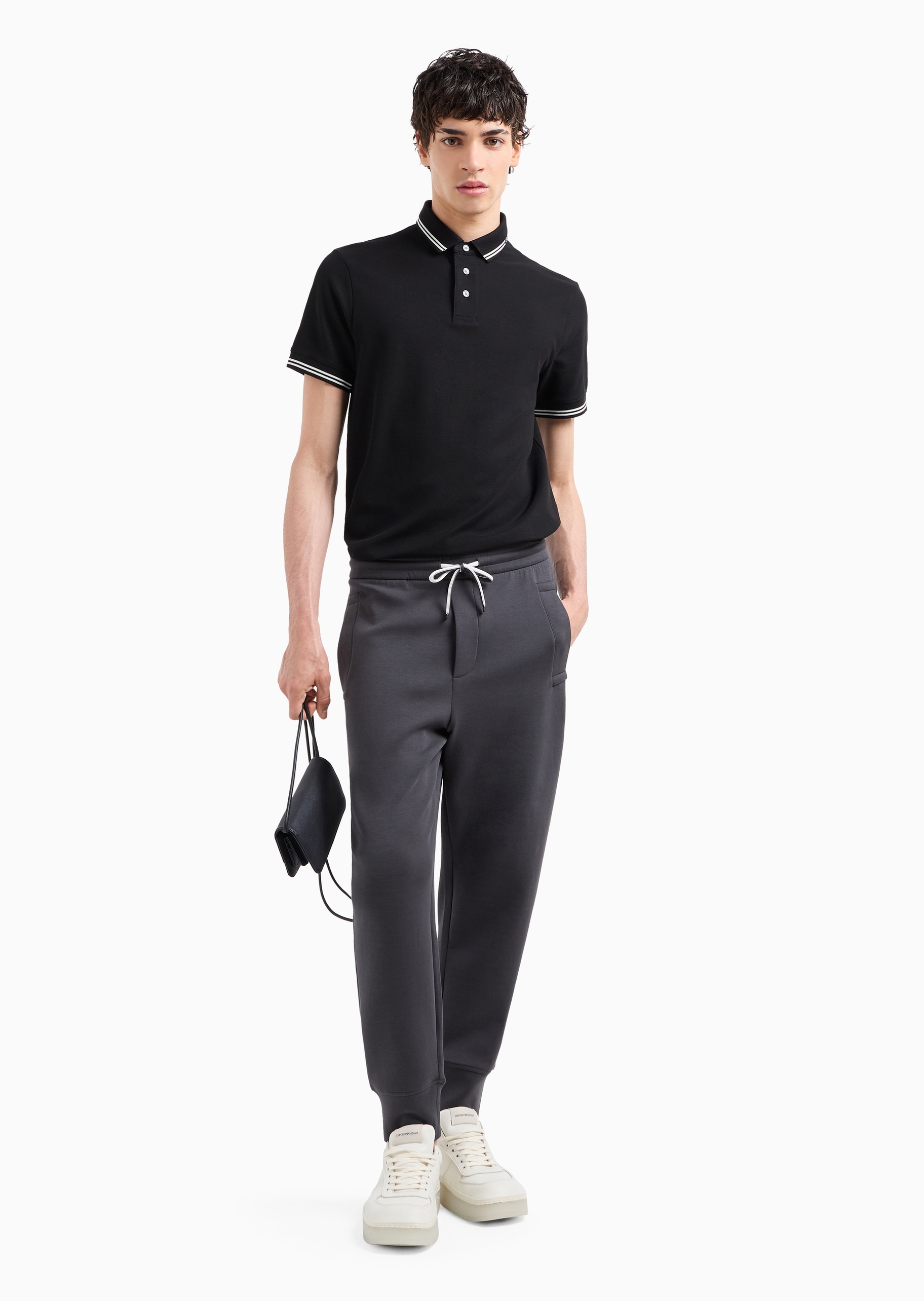 Emporio Armani 男士全棉合身短袖翻领条纹饰边Polo衫