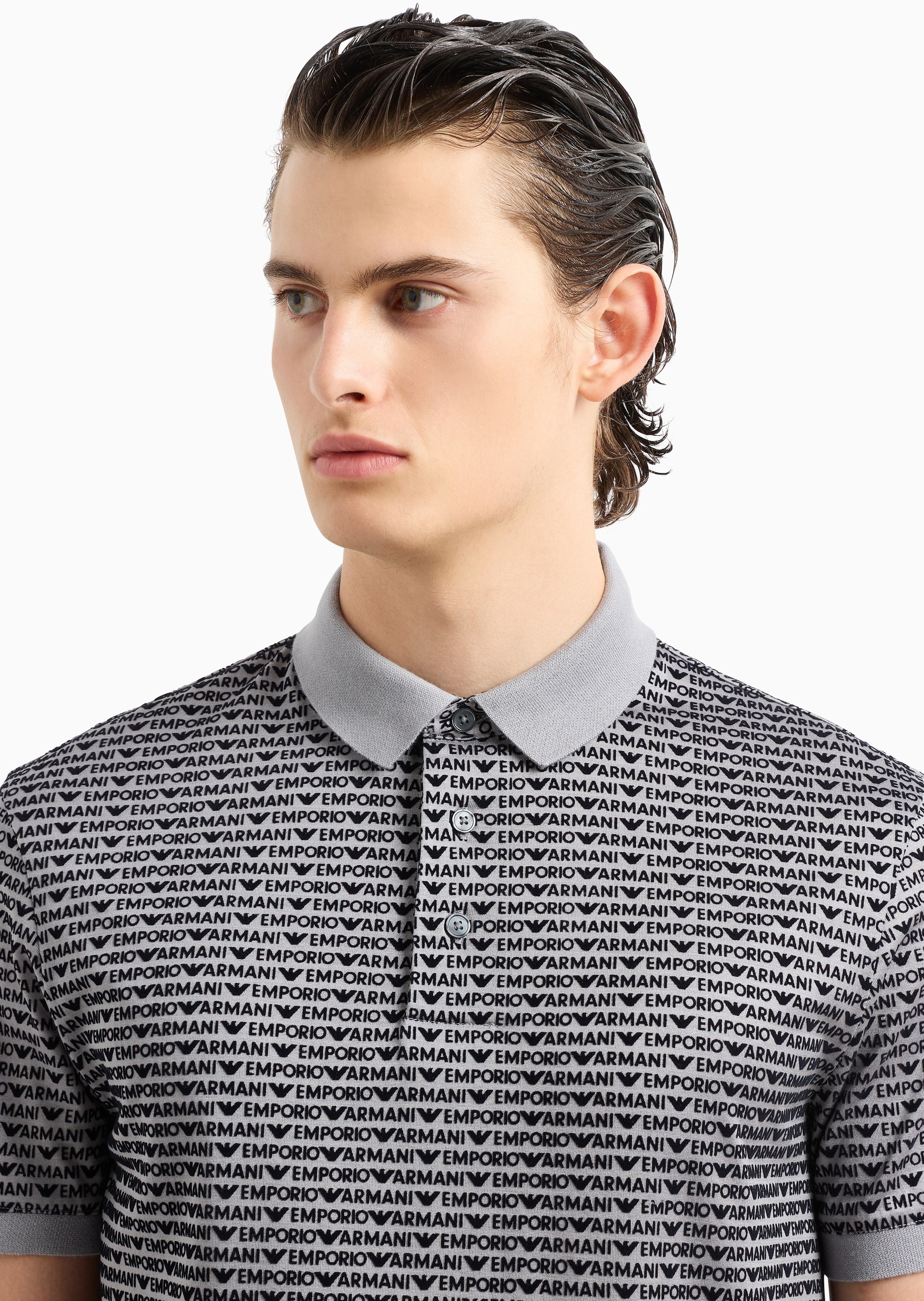 Emporio Armani 男士凉爽莱赛尔翻领植绒多色Polo衫