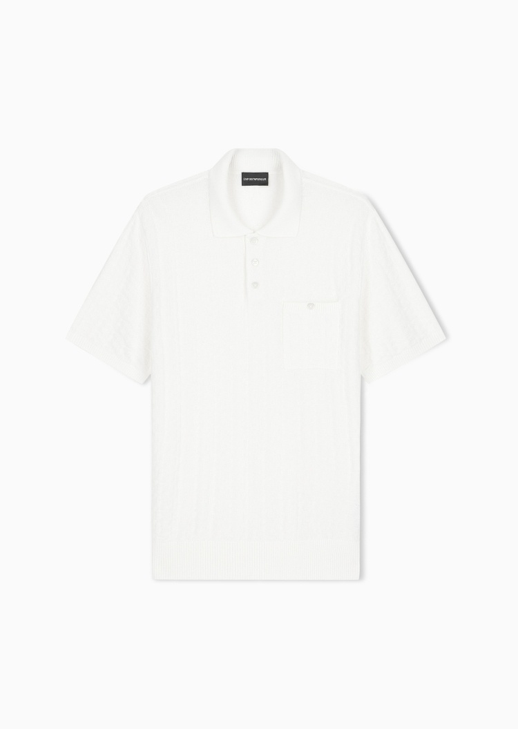 Emporio Armani 男士短袖Polo领通体提花针织衫