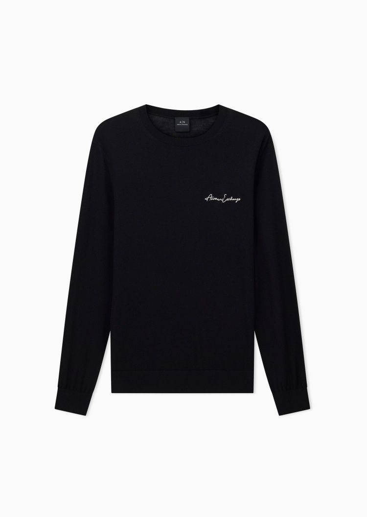 ARMANI EXCHANGE 男士圆领绵羊毛混纺休闲运动风套头针织毛衣