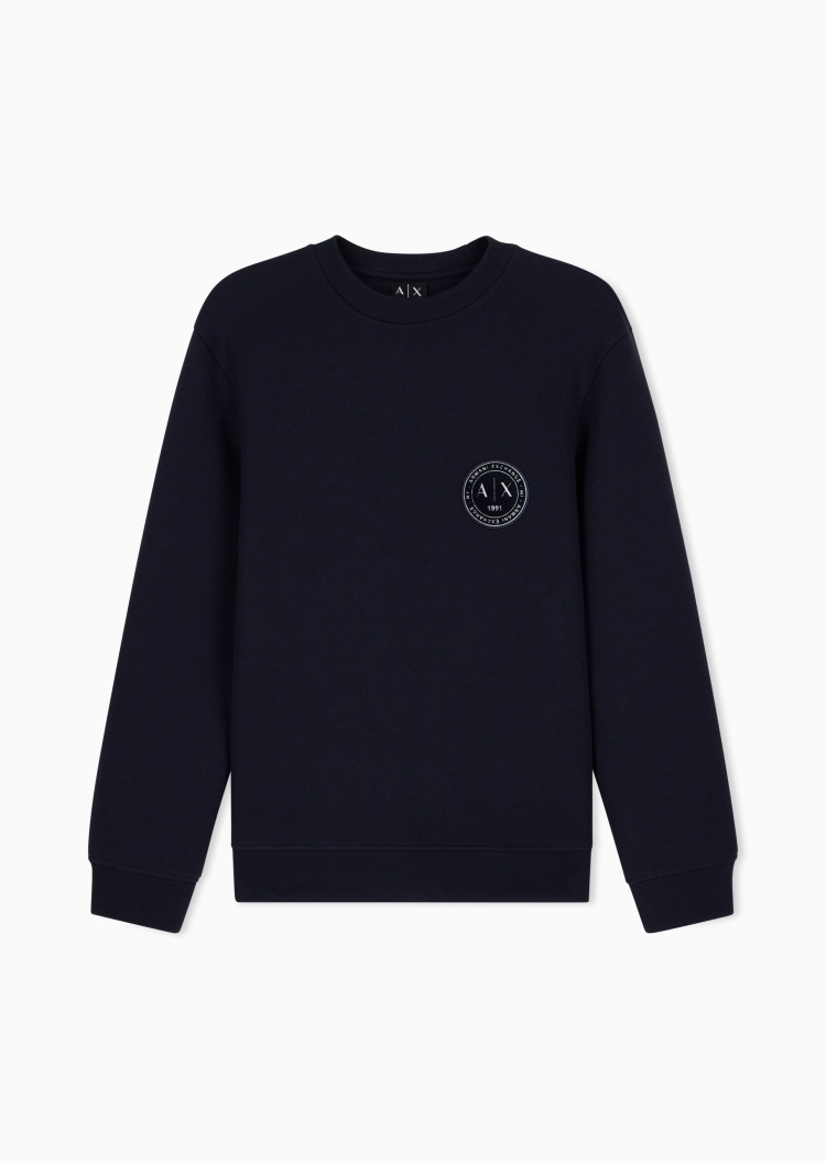ARMANI EXCHANGE 男士微弹合身长袖圆领正肩圆形徽章休闲卫衣