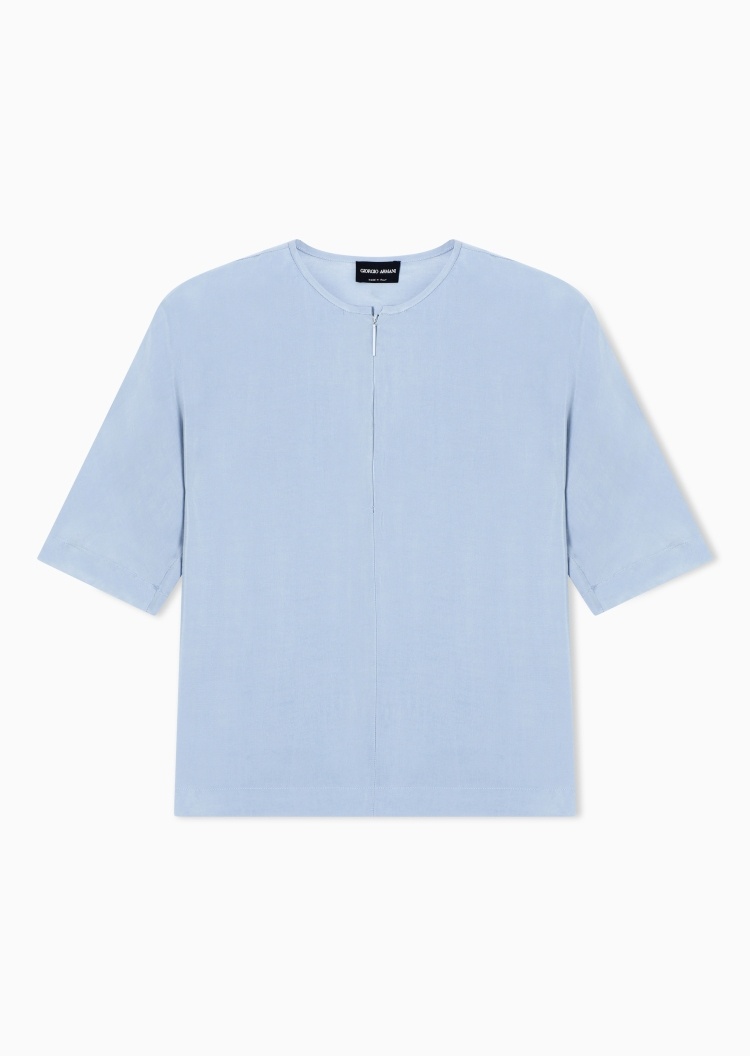 Giorgio Armani 女士中袖圆领半拉链纯色优雅衬衫