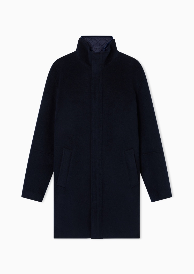 Emporio Armani 男士全绵羊毛长款长袖立领商务通勤棉服