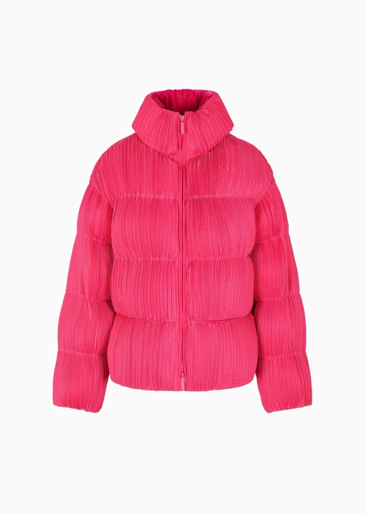 Emporio Armani 女士短款加厚可收纳连帽褶裥纯色拉链棉服