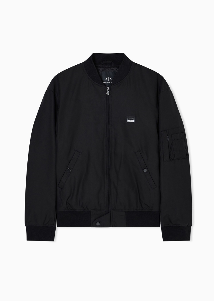 ARMANI EXCHANGE 男士长袖棒球领徽标贴片拉链门襟棉服