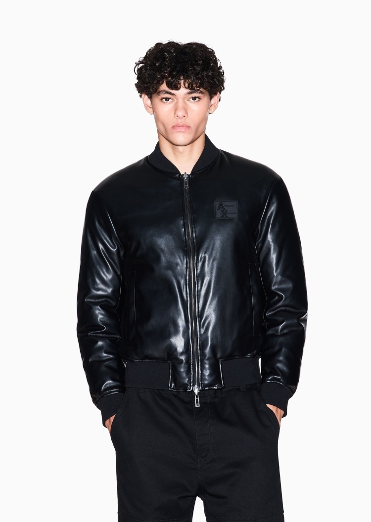 ARMANI EXCHANGE 男士长袖棒球领双向拉链标识贴片棉服