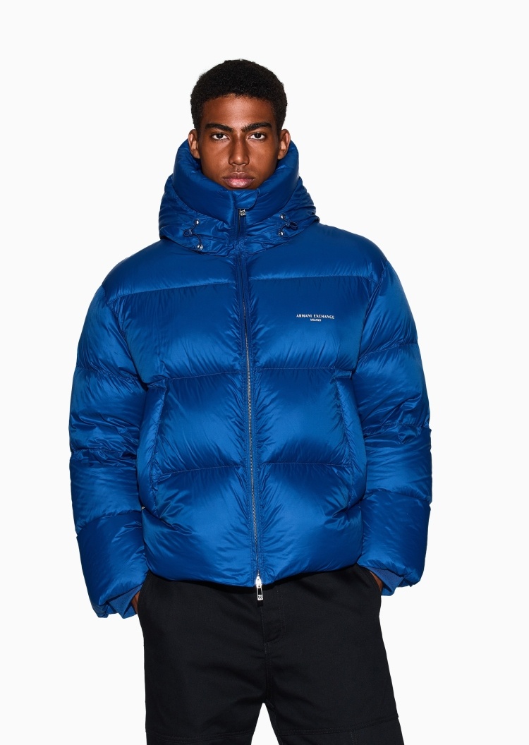 ARMANI EXCHANGE 男士90白鸭绒短款加厚连帽面包羽绒服外套