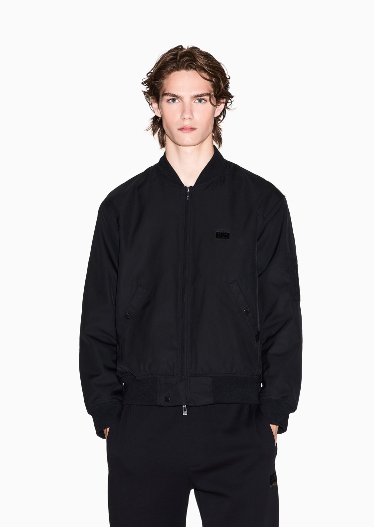 ARMANI EXCHANGE 男士长袖棒球领徽标贴片拉链门襟棉服