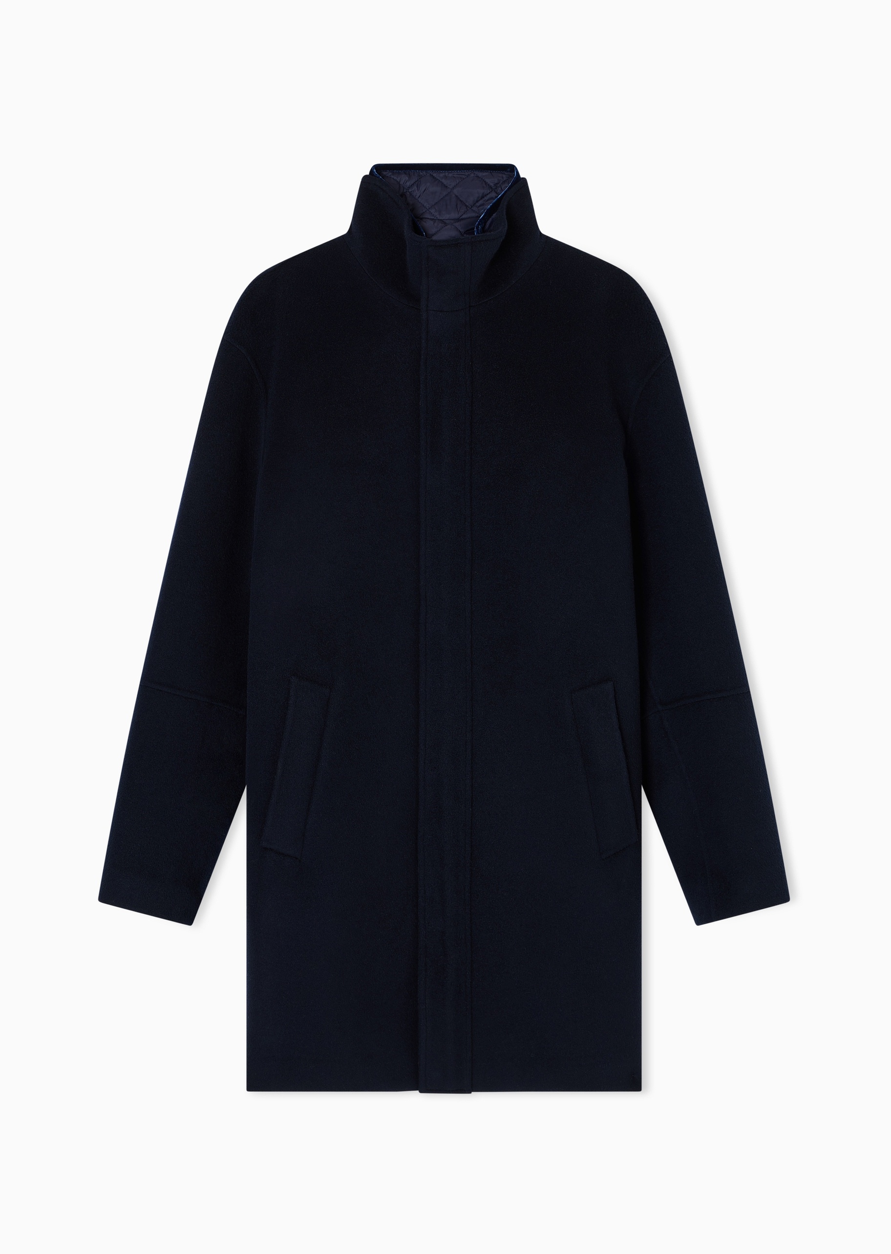 Emporio Armani 男士全绵羊毛长款长袖立领商务通勤棉服