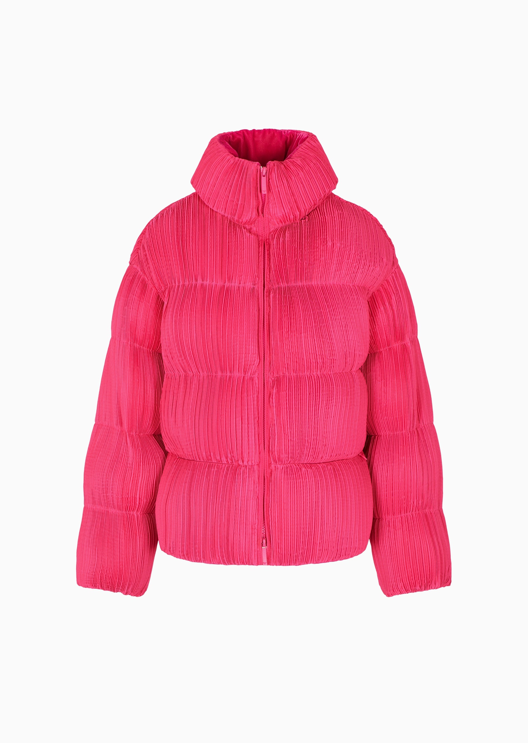 Emporio Armani 女士短款加厚可收纳连帽褶裥纯色拉链棉服