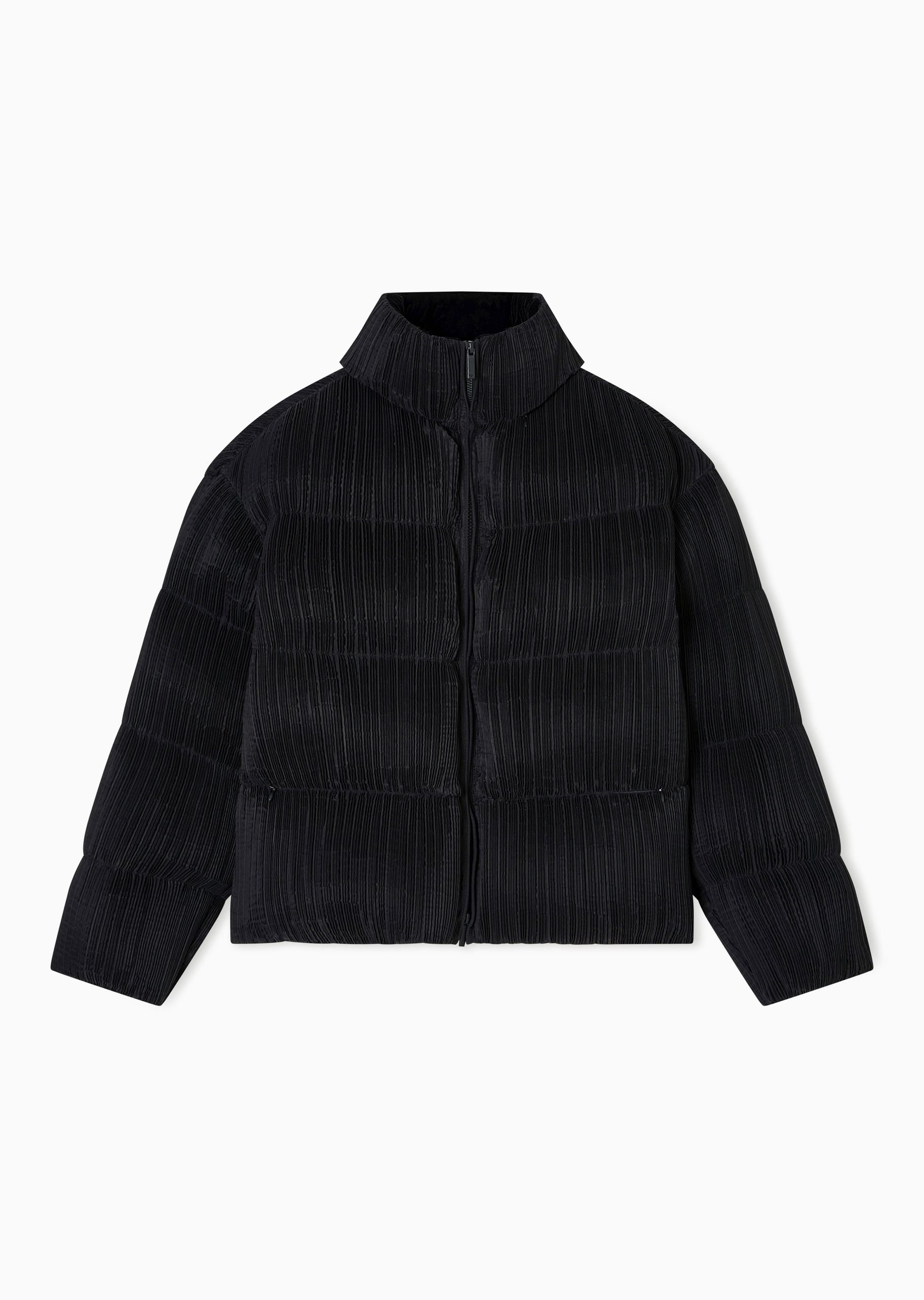 Emporio Armani 女士长袖可收纳连帽褶裥纯色双向拉链棉服