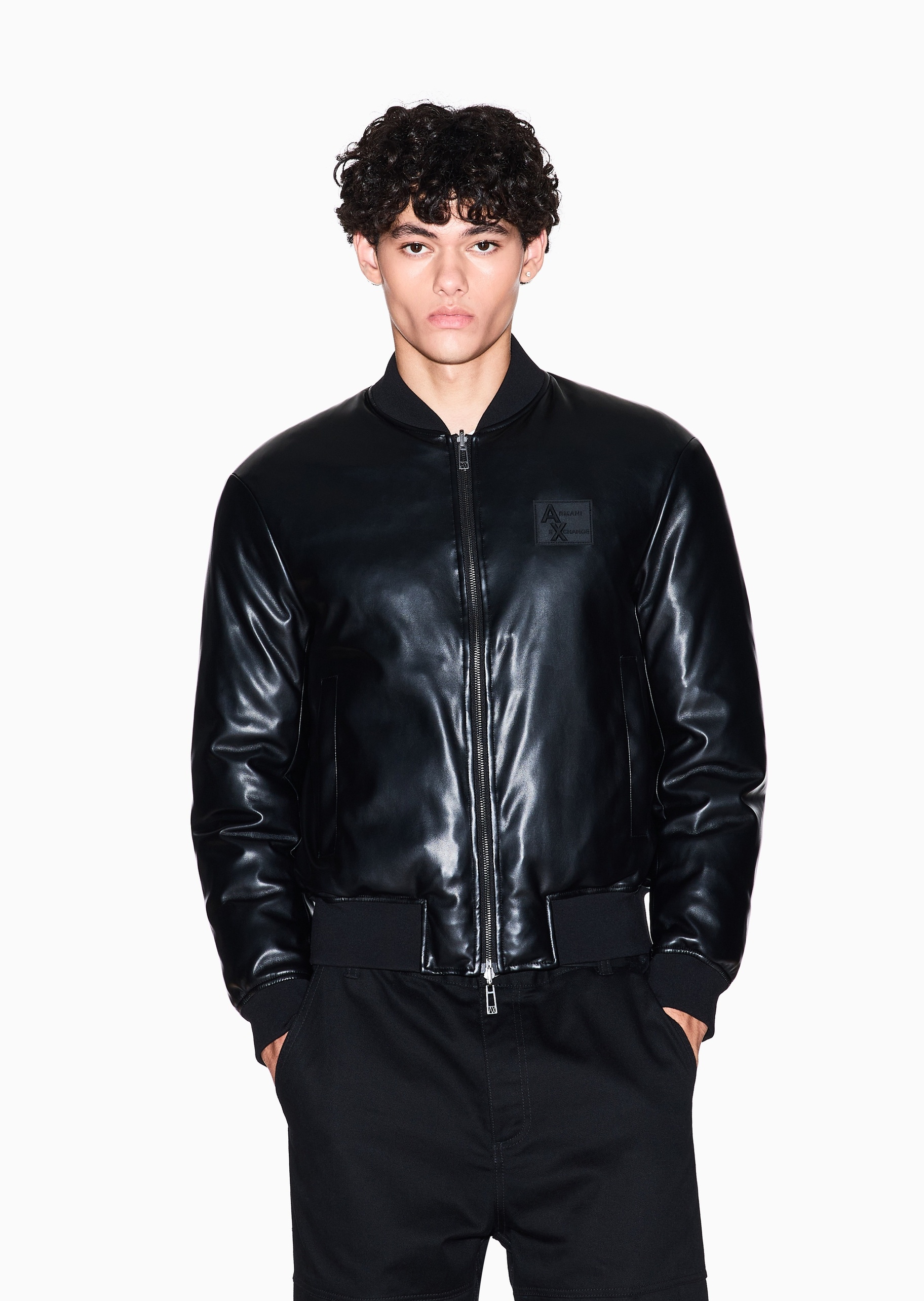 ARMANI EXCHANGE 男士长袖棒球领双向拉链标识贴片棉服